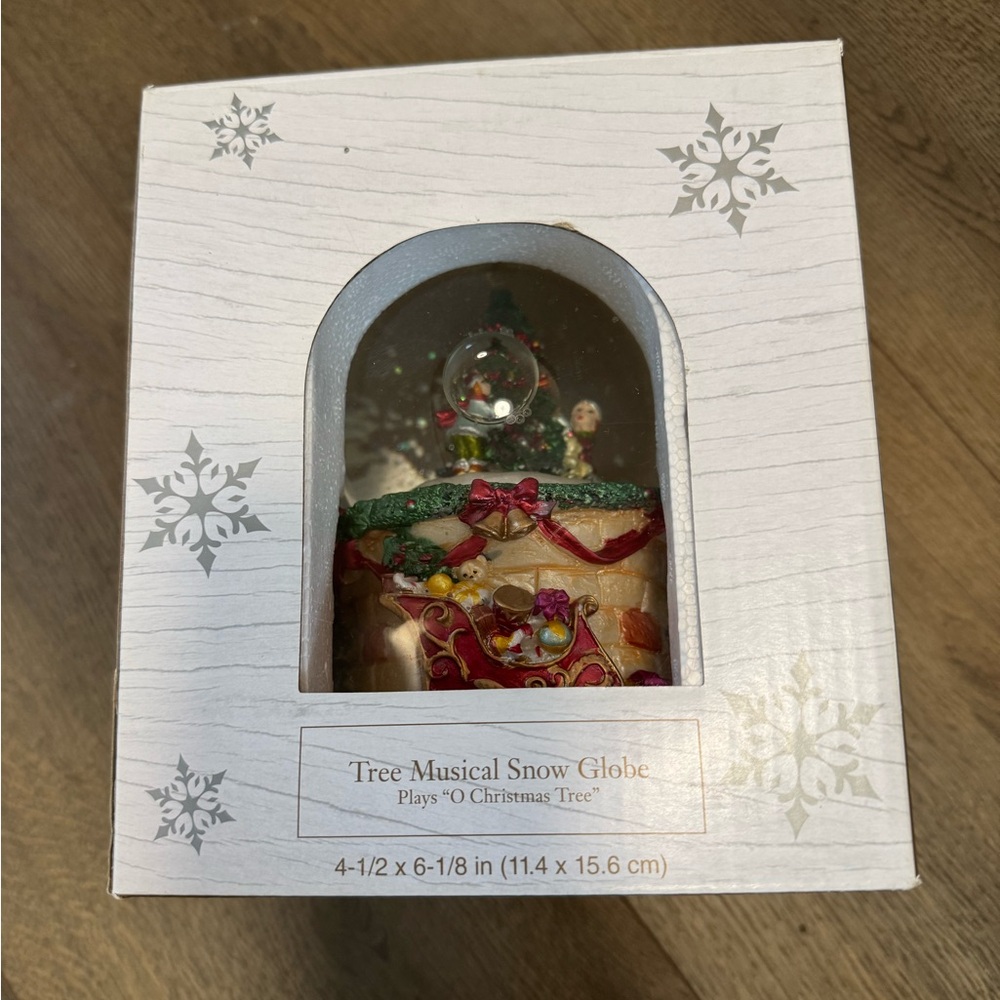 Pier 1 Christmas Tree Musical Snow Globe - Red, Green, Gold